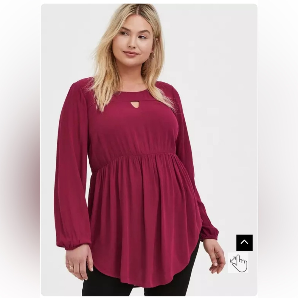 422 Torrid Burgundy Babydoll Tunic Top Keyhole Long Sleeve Flowy Size 2